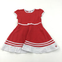 Red & White Short Sleeve Dress - Girls 3-4 Years