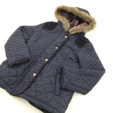 Navy Quilted Coat with Hood - Girls 5-6 Years