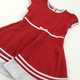 Red & White Short Sleeve Dress - Girls 3-4 Years