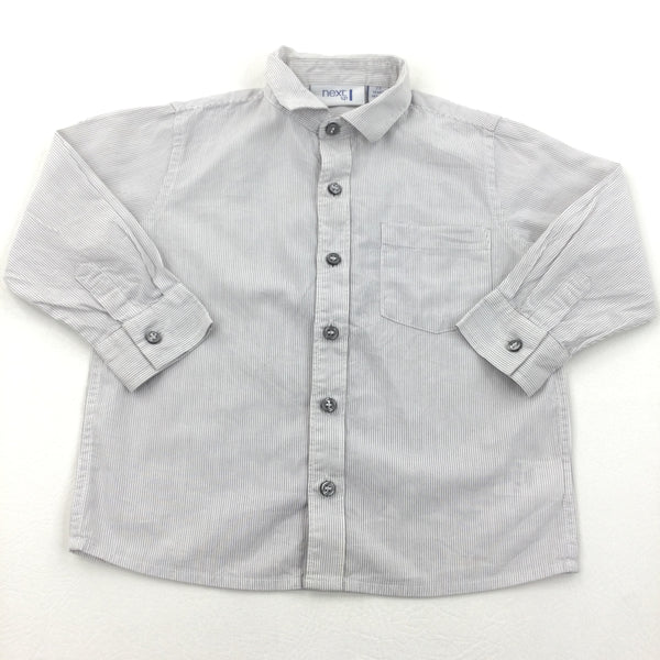 White & Grey Stripe Long Sleeve Shirt - Boys 2-3 Years