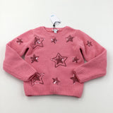 **NEW** Sequin Stars Pink Knitted Jumper - Girls 5-6 Years