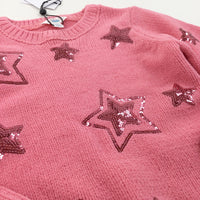 **NEW** Sequin Stars Pink Knitted Jumper - Girls 5-6 Years