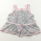 Pastel Flowers Pink & White Jersey Vest Top with Lacey Detail - Girls 5-6 Years