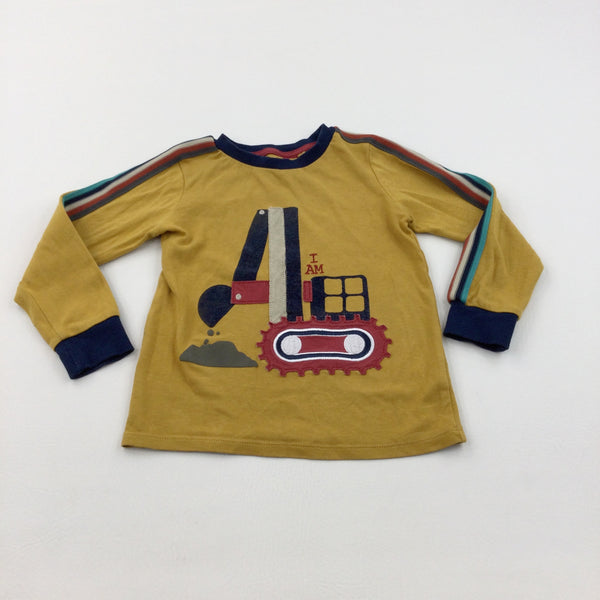 'I am 4' Digger Appliqued Mustard Long Sleeved Top - Boys 3-4 Years