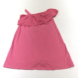 Diagonal Broderie Neckline Pink Jersey Dress - Girls 5-6 Years