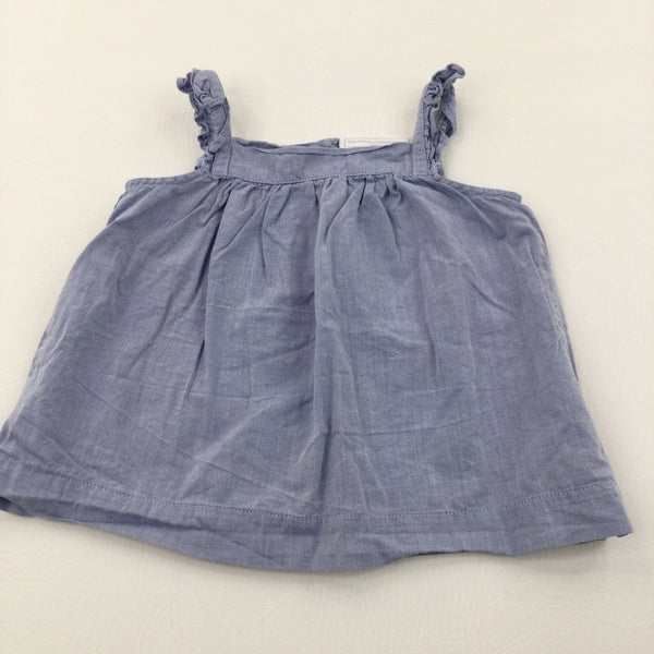 Blue Cotton Sleeveless Blouse - Girls 9-12 Months