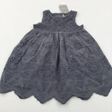 **NEW** Broderie Flowers Charcoal Grey Cotton Sun/Party Dress - Girls 9-12 Months
