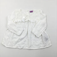 Tassle Front White Long Sleeve Tunic - Girls 9-12 Months