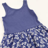Flowers Blue & White Jersey & Cotton Sun Dress - Girls 6-7 Years