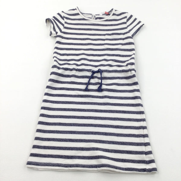 Navy & White Striped Jersey Dress - Girls 7 Years