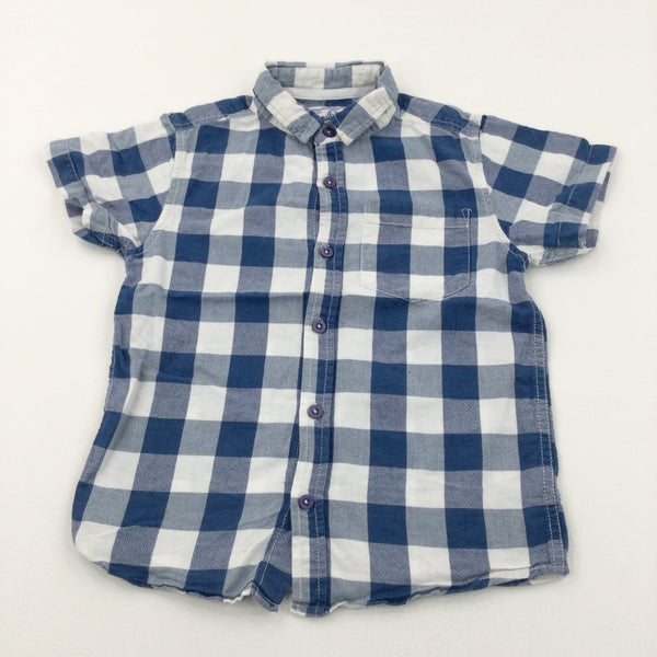 Blue & White Checked Cotton Shirt - Boys 6-7 Years