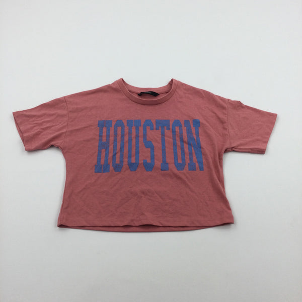 'Houston' Coral Pink Belly T-Shirt - Girls 5-6 Years