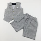 Smart Grey & White Checked Cotton Waistcoat & Shorts Set - Boys 6-7 Years