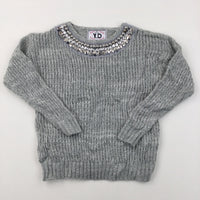 Beaded Grey Knitted Jumper - Girls 8-9 Years