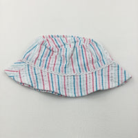 Colourful & Sparkly Striped White Cotton Sun Hat - Girls 6-9 Years
