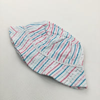 Colourful & Sparkly Striped White Cotton Sun Hat - Girls 6-9 Years