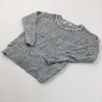 Beaded Grey Knitted Jumper - Girls 8-9 Years