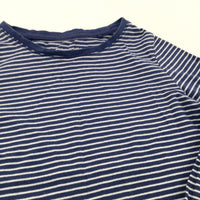 Navy & White Striped Long Sleeve Top - Girls 7 Years