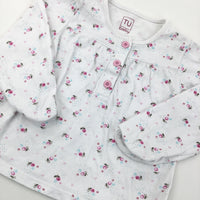 White Pink & Blue Long Sleeve Top - Girls 9-12 Months