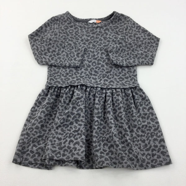 Animal Print Grey Thick Jersey Dress - Girls 4 Years