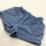 Heart Pockets Mid Blue Lightweight Denim Shorts - Girls 6-7 Years