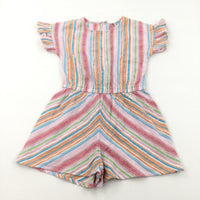 Colourful & Sparkly Stripes Pink Lightweight Cotton Playsuit - Girls 7 Years