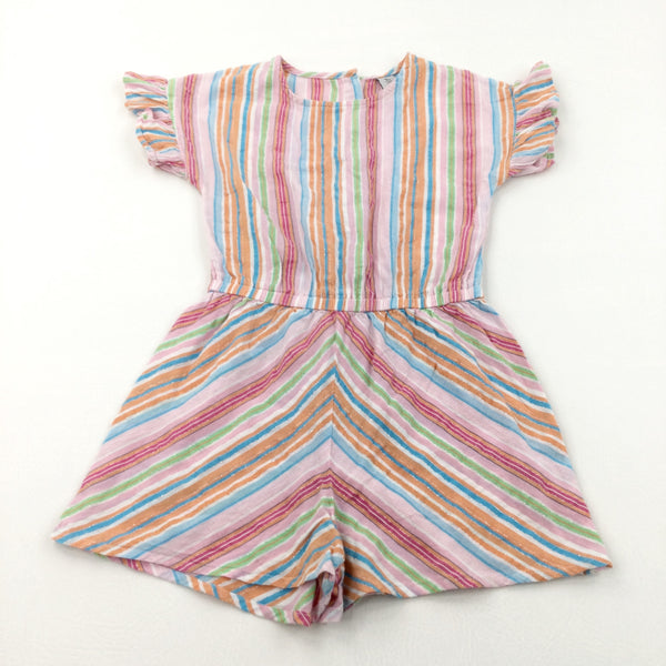 Colourful & Sparkly Stripes Pink Lightweight Cotton Playsuit - Girls 7 Years