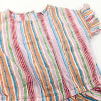 Colourful & Sparkly Stripes Pink Lightweight Cotton Playsuit - Girls 7 Years