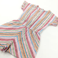 Colourful & Sparkly Stripes Pink Lightweight Cotton Playsuit - Girls 7 Years