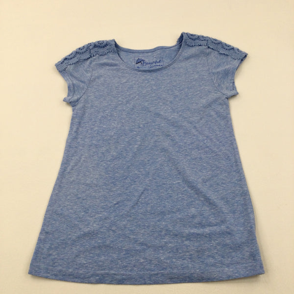 Lace Detail Blue T-Shirt - Girls 9 Years