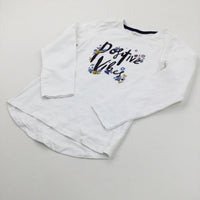 'Positive Vibes' White Long Sleeve Top - Girls 8-9 Years