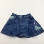 Butterfly & Flowers Denim Skirt With Adjustable Waistband - Girls 3-4 Years