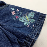 Butterfly & Flowers Denim Skirt With Adjustable Waistband - Girls 3-4 Years