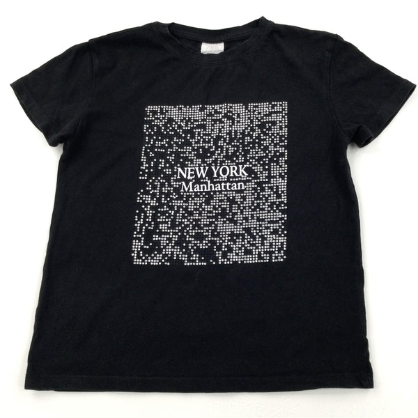 'New York Manhattan' Diamonte Black T-Shirt - Girls 9 Years