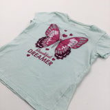 'Beautiful Dreamer' Glittery Butterfly Pink & Pale Blue T-Shirt - Girls 6-7 Years