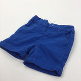 Blue Cotton Twill Shorts with Adjustable Waistband - Boys 9-12 Months