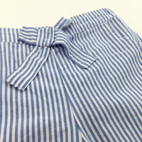 Blue & White Striped Lightweight Cotton Shorts - Girls 8 Years