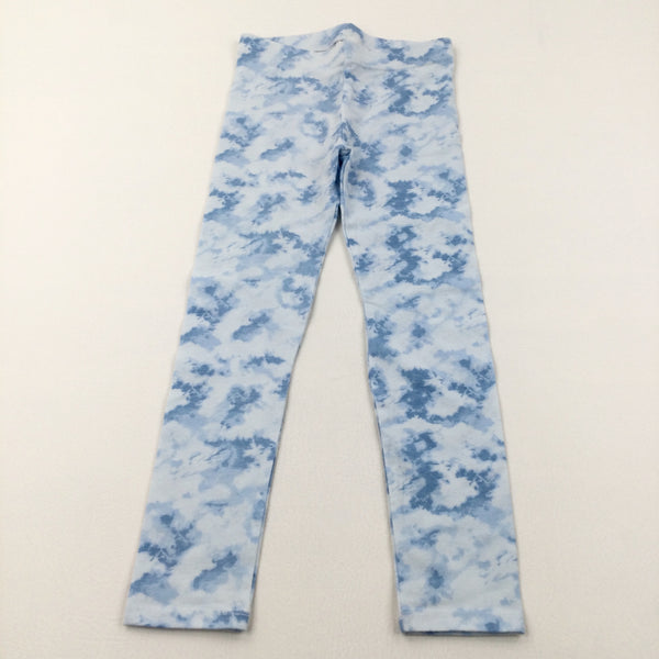 Blue & White Clouds Effect Leggings - Girls 7-8 Years