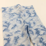 Blue & White Clouds Effect Leggings - Girls 7-8 Years
