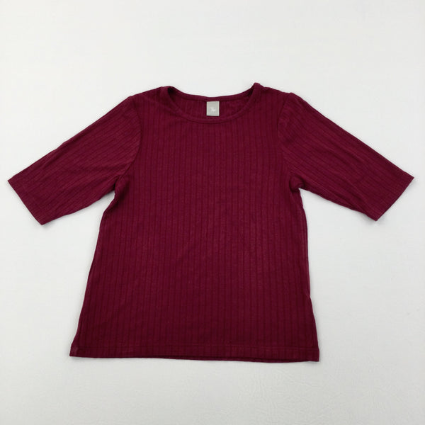 Burgundy Ribbed T-Shirt - Girls 8-9 Years