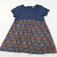 Colourful Flowers Blue Jersey Dress - Girls 8 Years