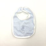 'Junior J' Teddy Bear Embroidered Blue & White Bib - Boys Newborn