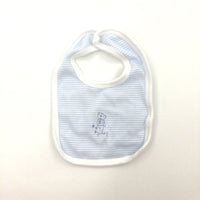 'Junior J' Teddy Bear Embroidered Blue & White Bib - Boys Newborn