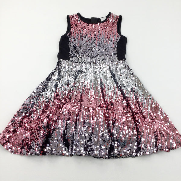Sequin Flip Pink, Silver & Black Polyester Party Dress - Girls 8 Years