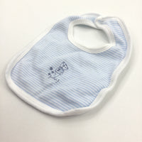 'Junior J' Teddy Bear Embroidered Blue & White Bib - Boys Newborn