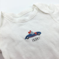 'Friday' Car White Short Sleeve Bodysuit - Boys Newborn