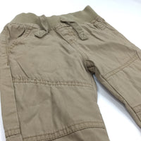 Beige Lined Cotton Twill Pull On Trousers - Boys 9-12m