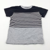 Black & Grey Striped T-Shirt - Boys 9 Years