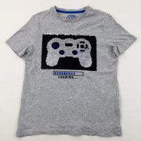 'Loading' Game Controller Sequin Flip Grey T-Shirt - Boys 9-10 Years