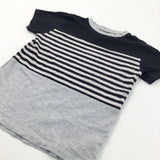 Black & Grey Striped T-Shirt - Boys 9 Years